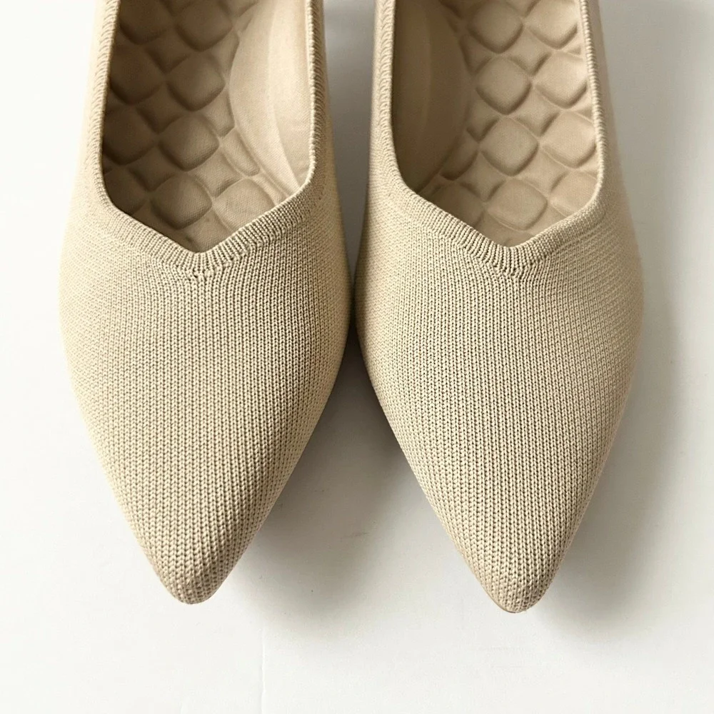 NEW Vivaia Scarlett Pointed Toe V-Cut Kitten Heel Pumps Almond EU 38.5 US 7.5